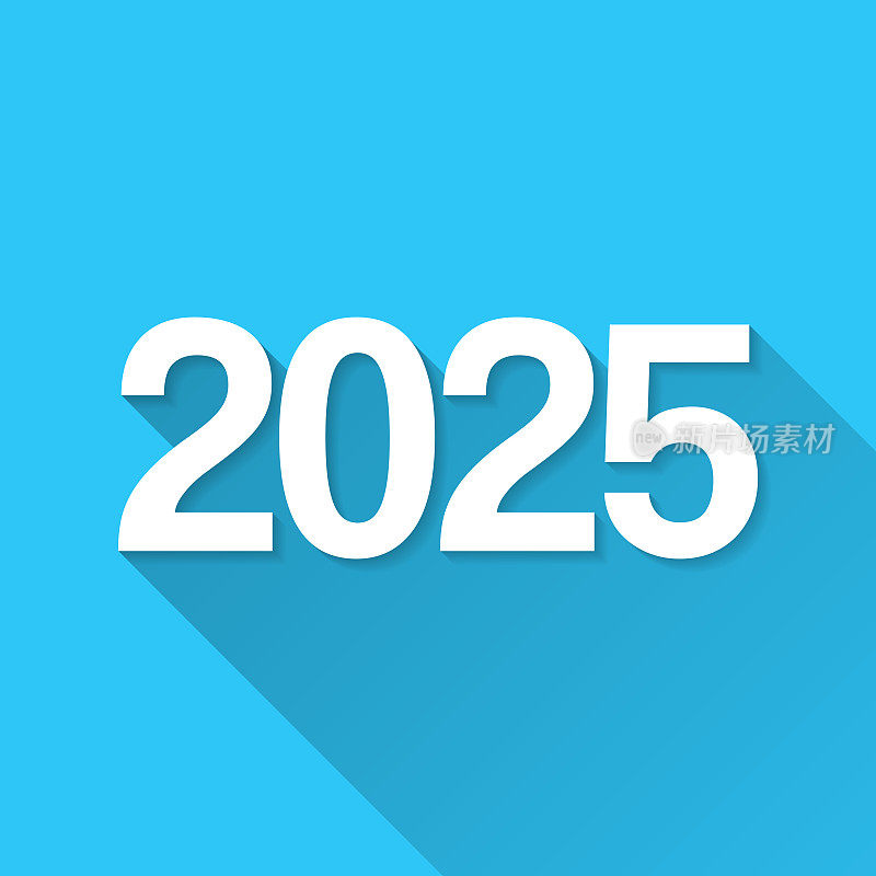 2025年- 2025年。图标在蓝色背景-平面设计与长阴影